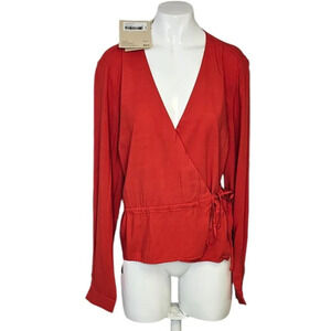 Frank & Oak Womens The Wrap Top Orange Size Medium NWT Viscose Tie Waist